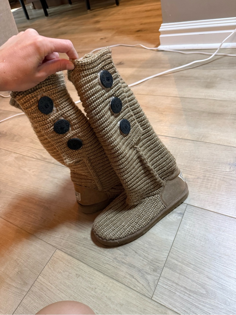 UGG Tall Knit Button Boots in Tan